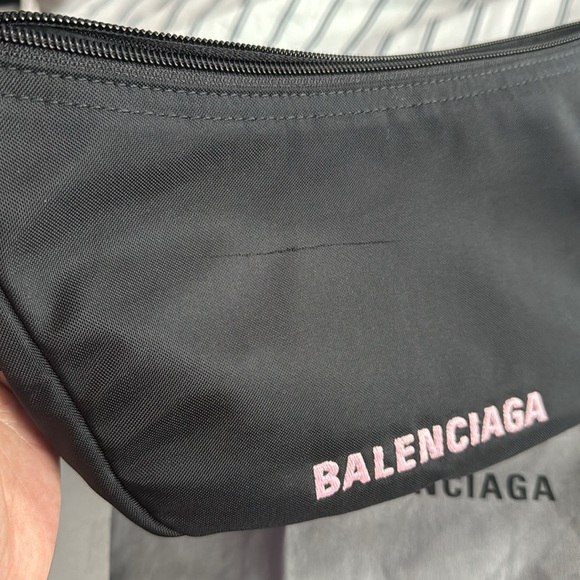 BALENCIAGA  Wheel Sling Embroidered Canvas Shoulder Bag - Black w/ pink - Picture 12 of 12